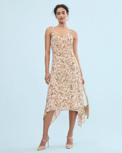 Fit and Flare Sleeveless Midi Dress with Floral Pattern