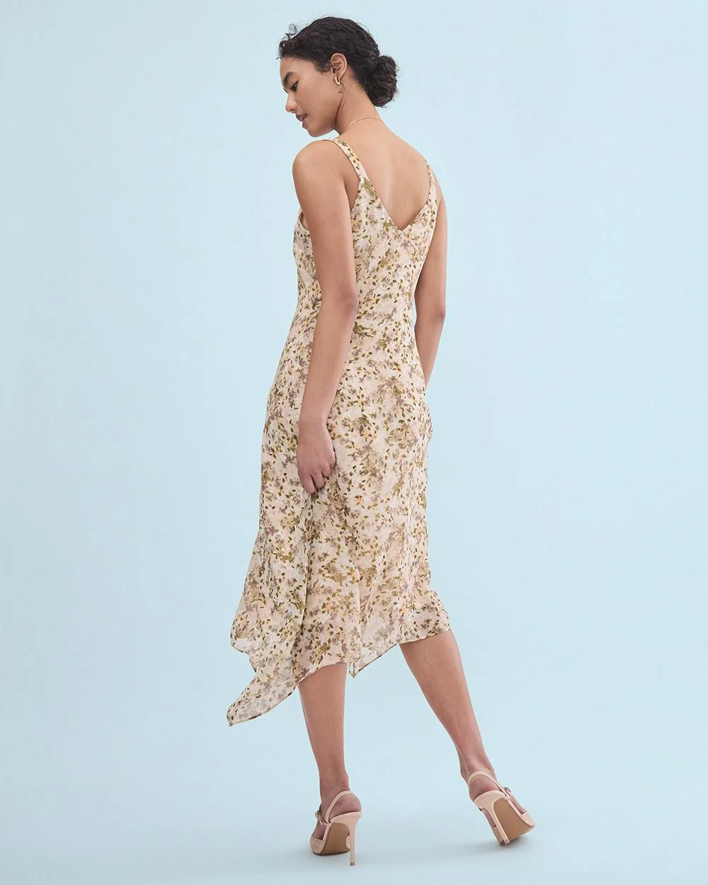 Fit and Flare Sleeveless Midi Dress with Floral Pattern