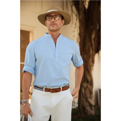 Men's Casual Linen 3/4 Sleeve Lightweight Henley Shirt