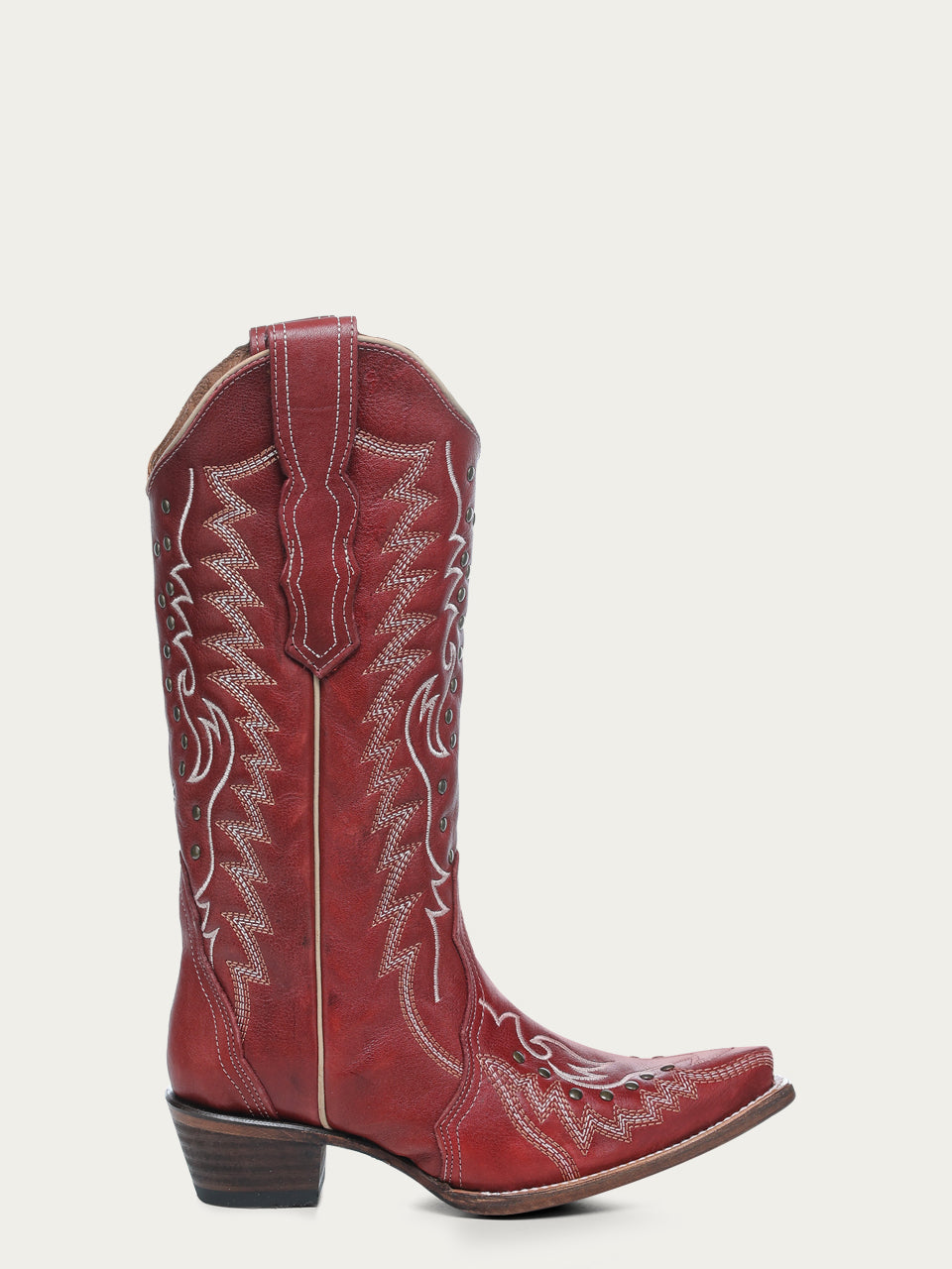 L6117 - WOMEN'S EMBROIDERY AND STUDS RED SNIP TOE COWBOY BOOT