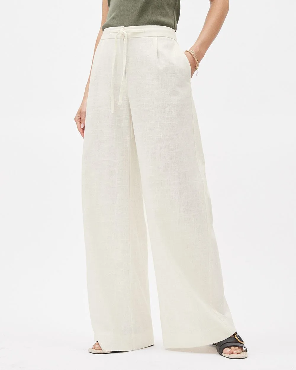 Linen-Blend Mid-Rise Wide-Leg Pant