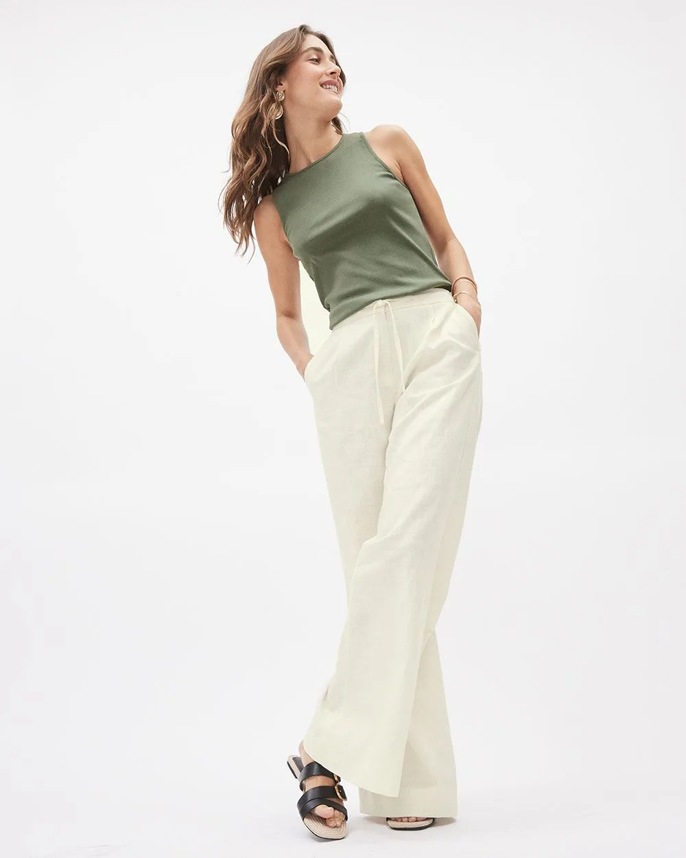 Linen-Blend Mid-Rise Wide-Leg Pant
