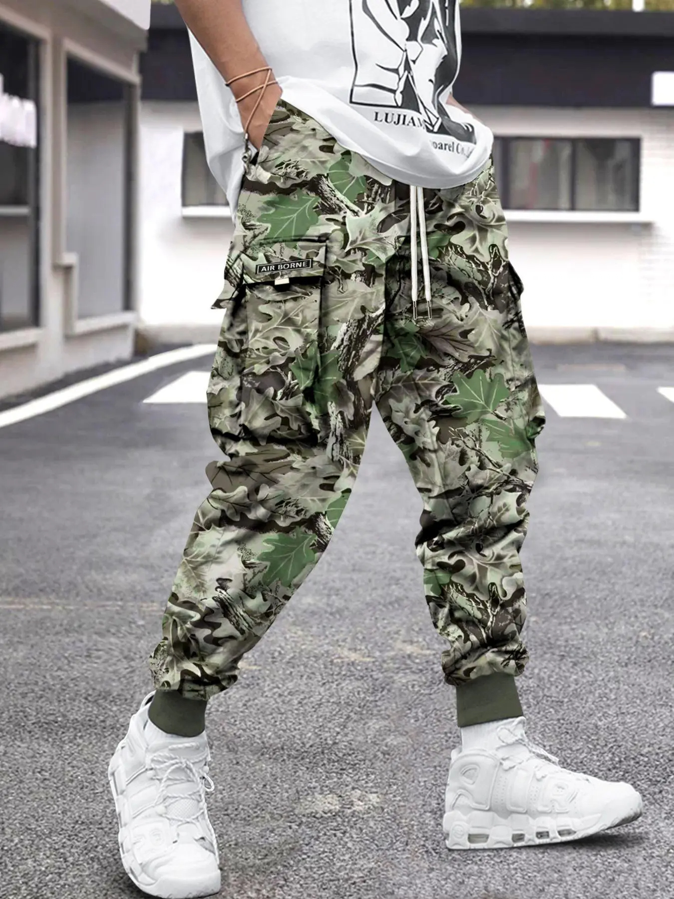 Men's Flap Pocket Streetwear Cargo Pants Drawstring Elastic Waist Techwear Jogger 