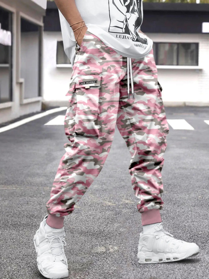 Men's Flap Pocket Streetwear Cargo Pants Drawstring Elastic Waist Techwear Jogger 