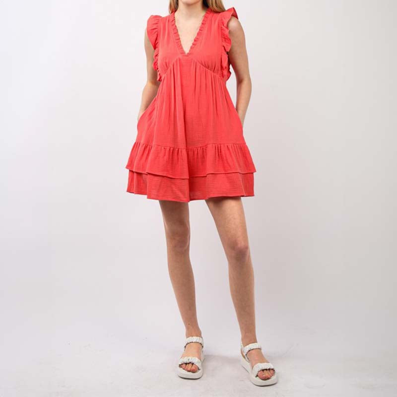 Deep V Ruffle Dress