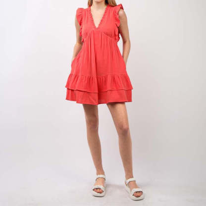 Deep V Ruffle Dress