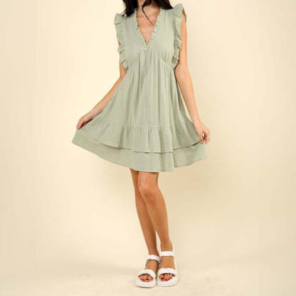 Deep V Ruffle Dress