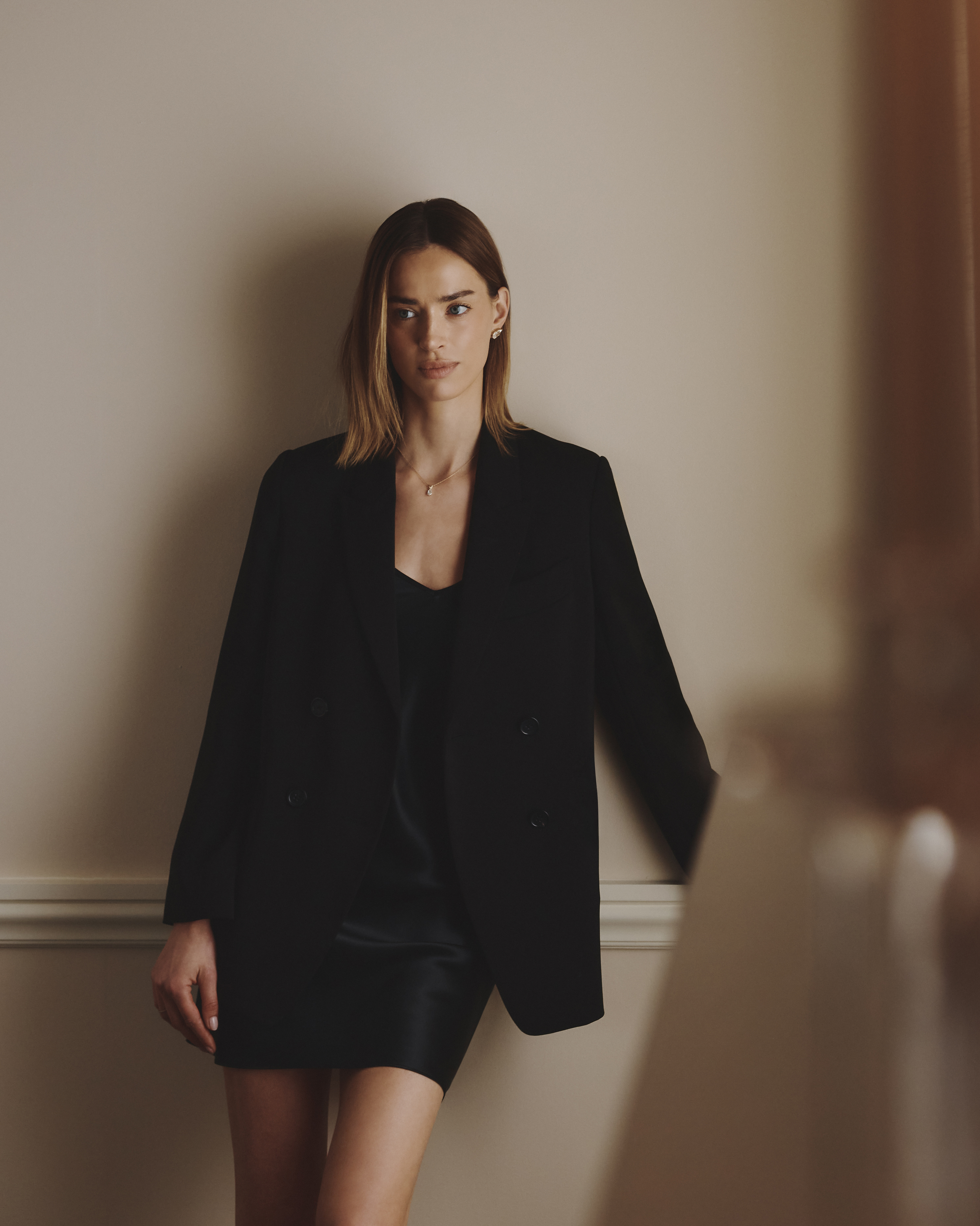 Stretch Crepe Relaxed Double-Breasted Blazer