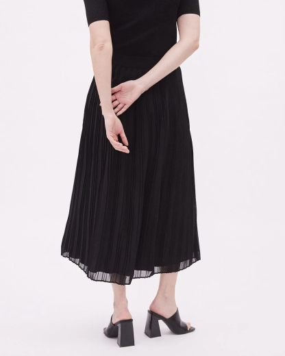 Pleated High-Rise A-Line Maxi Skirt
