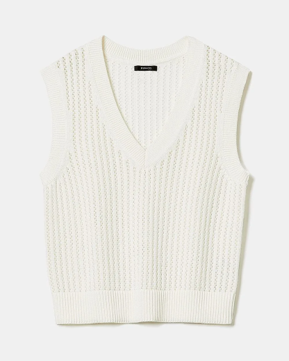 Relaxed-Fit Sweater Vest with Fancy Stitches