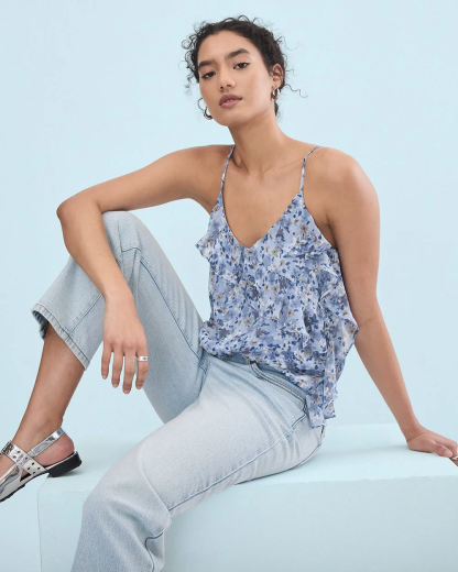 Sleeveless Blouse with Floral Pattern