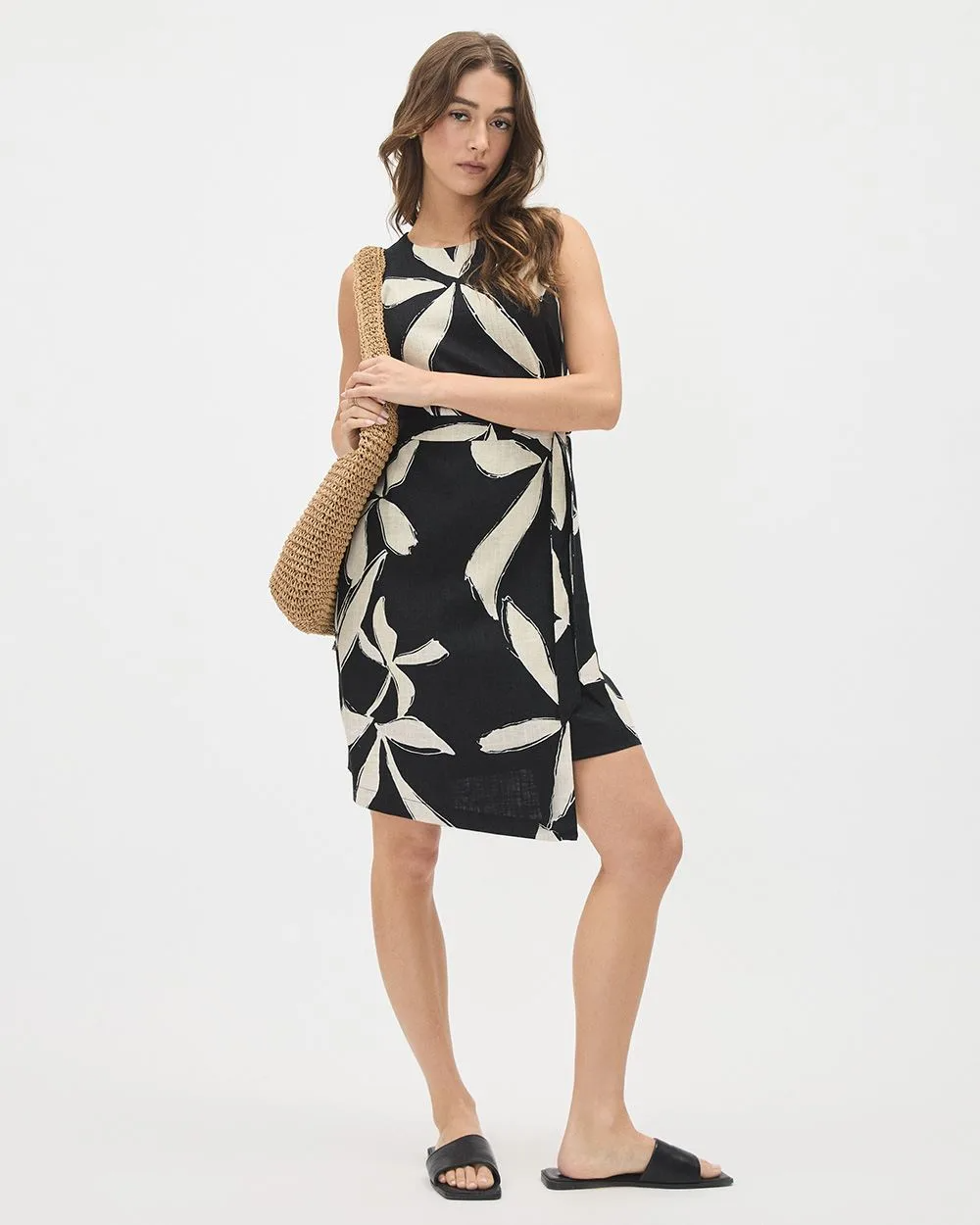Sleeveless Faux Wrap Linen Dress