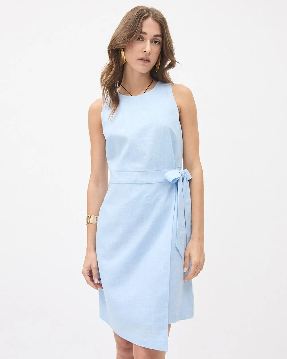 Sleeveless Faux Wrap Linen Dress