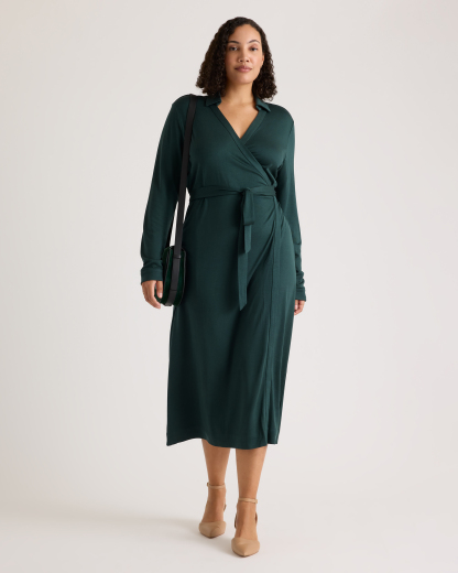 100% Silk Jersey Midi Wrap Dress