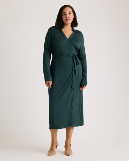 100% Silk Jersey Midi Wrap Dress
