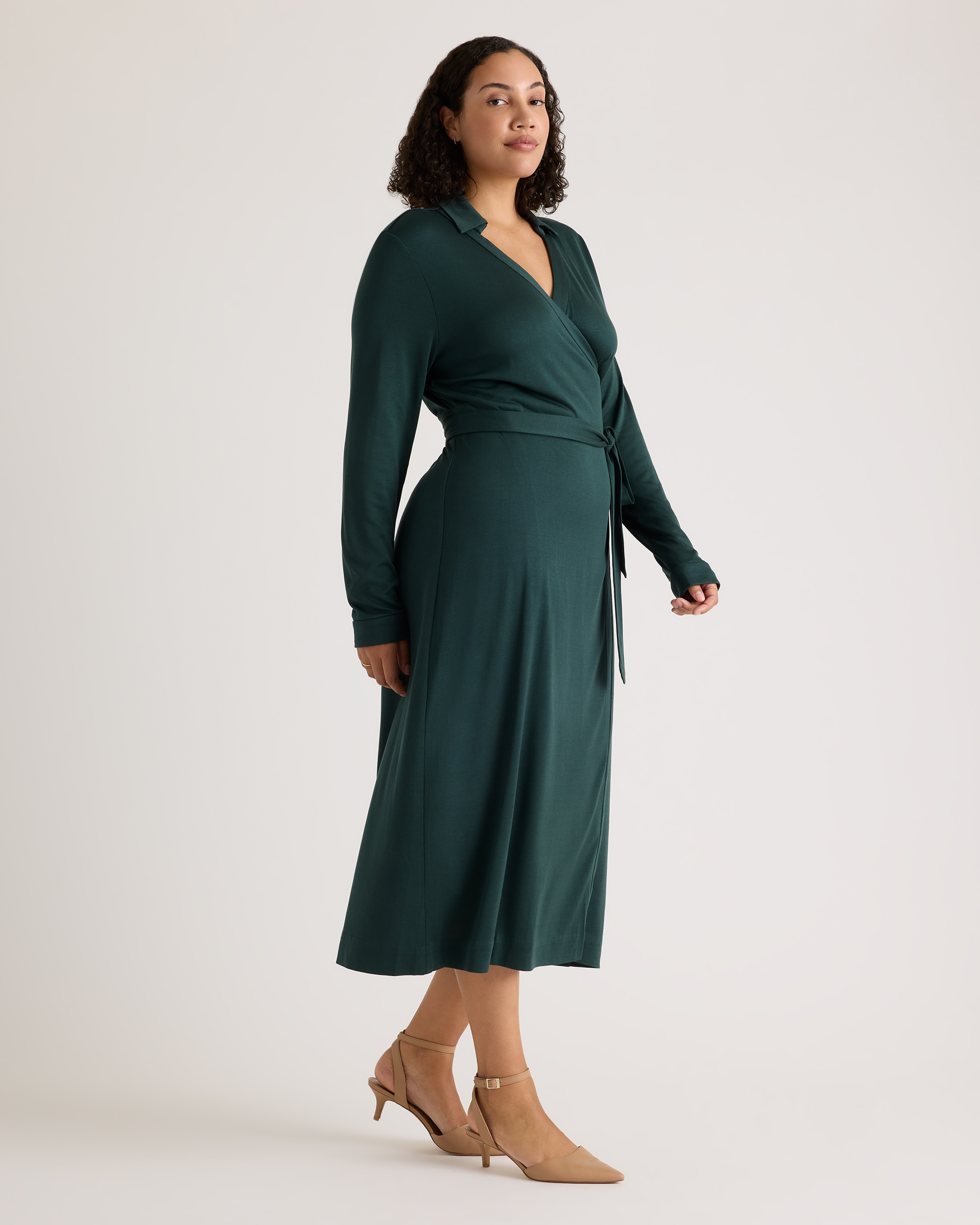 100% Silk Jersey Midi Wrap Dress