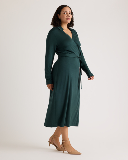 100% Silk Jersey Midi Wrap Dress