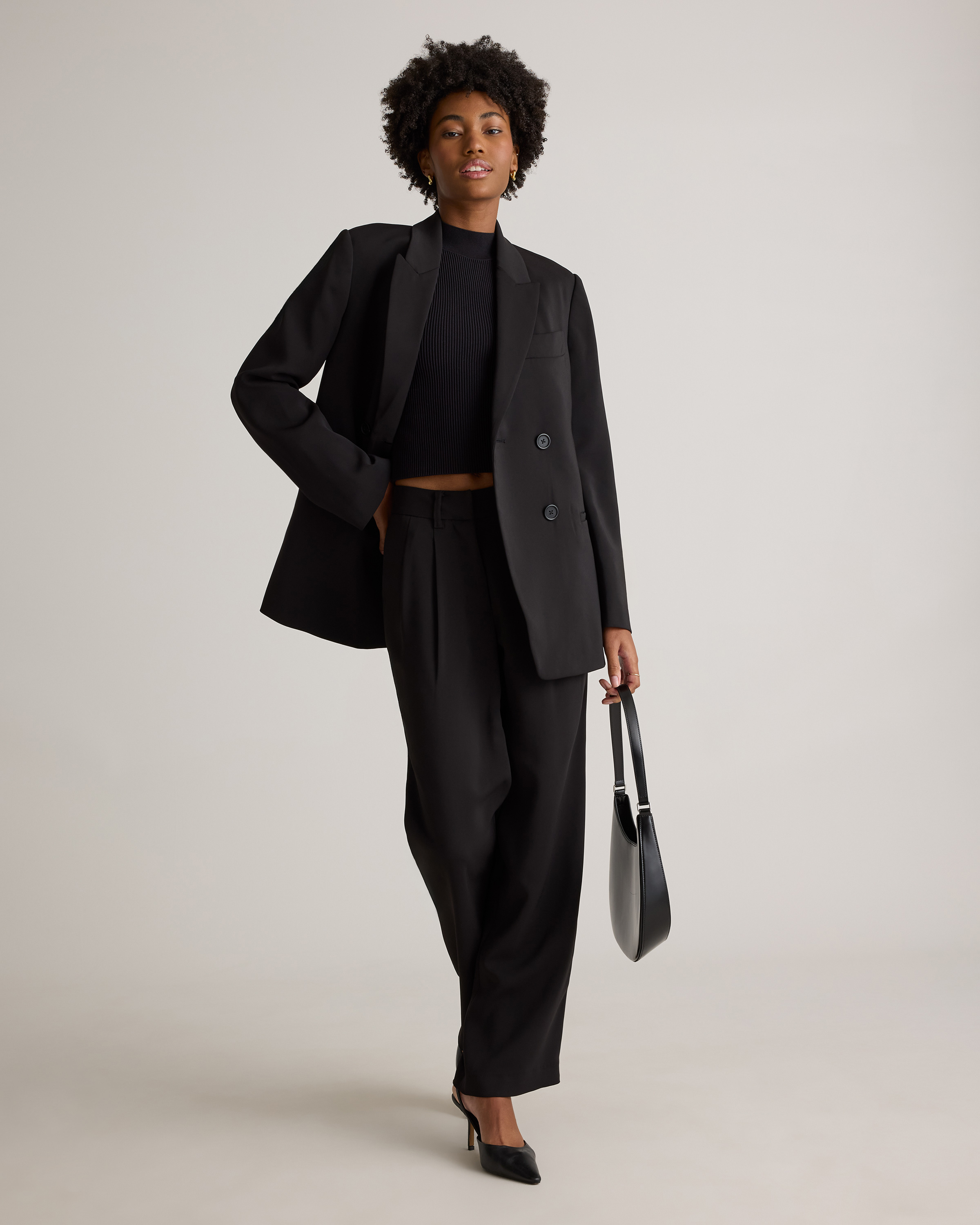 Stretch Crepe Relaxed Double-Breasted Blazer