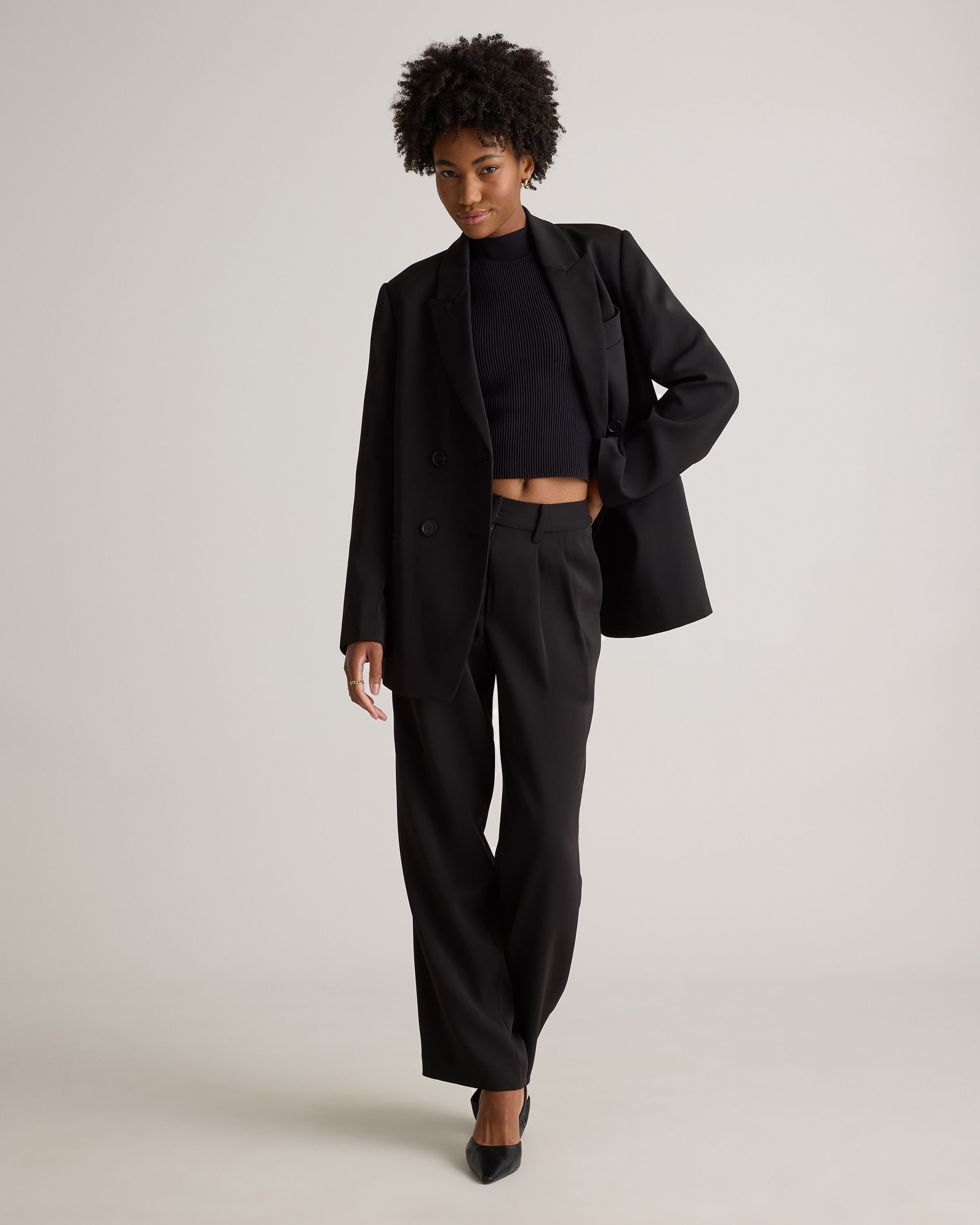 Stretch Crepe Relaxed Double-Breasted Blazer