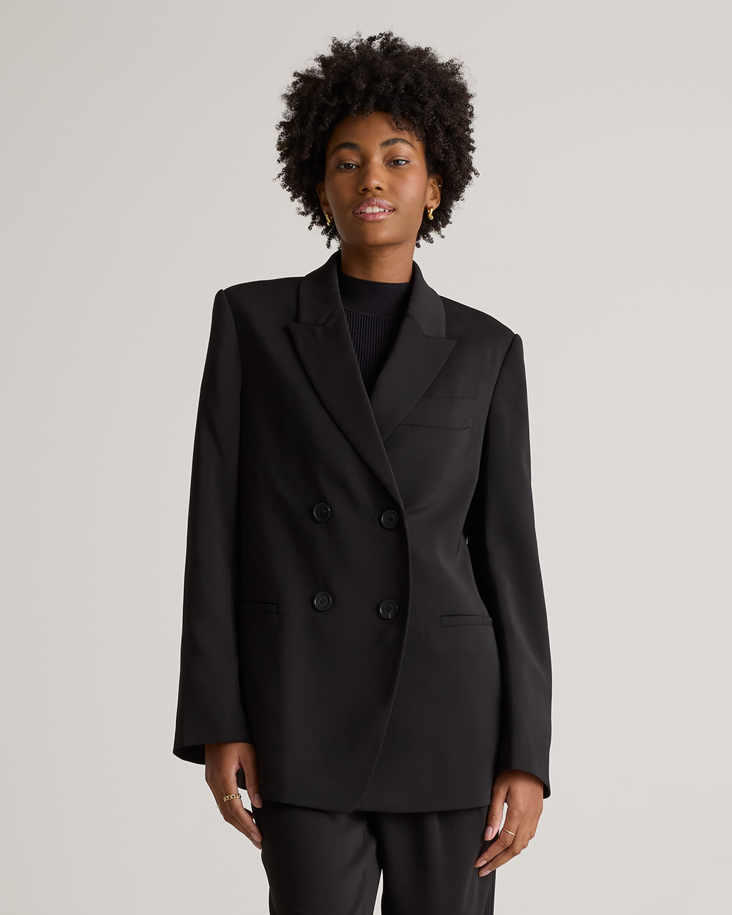 Stretch Crepe Relaxed Double-Breasted Blazer