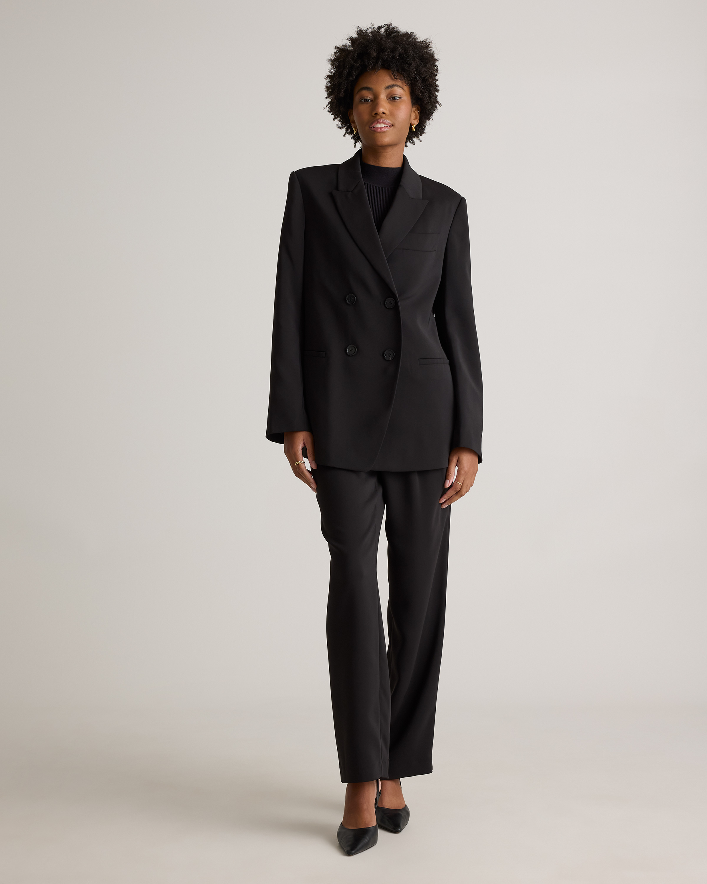 Stretch Crepe Relaxed Double-Breasted Blazer