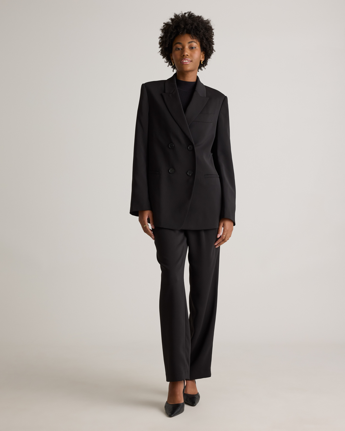 Stretch Crepe Relaxed Double-Breasted Blazer