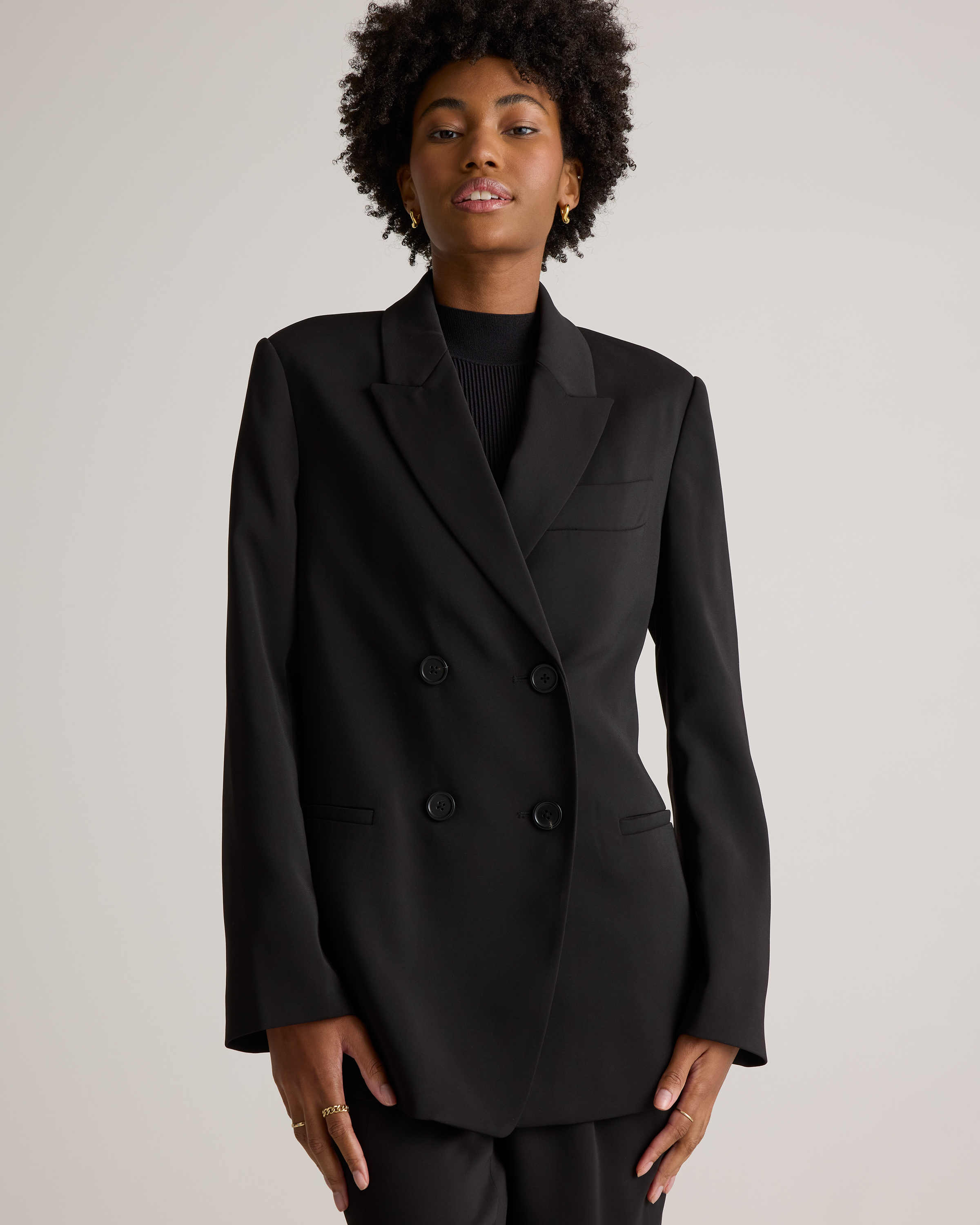 Stretch Crepe Relaxed Double-Breasted Blazer