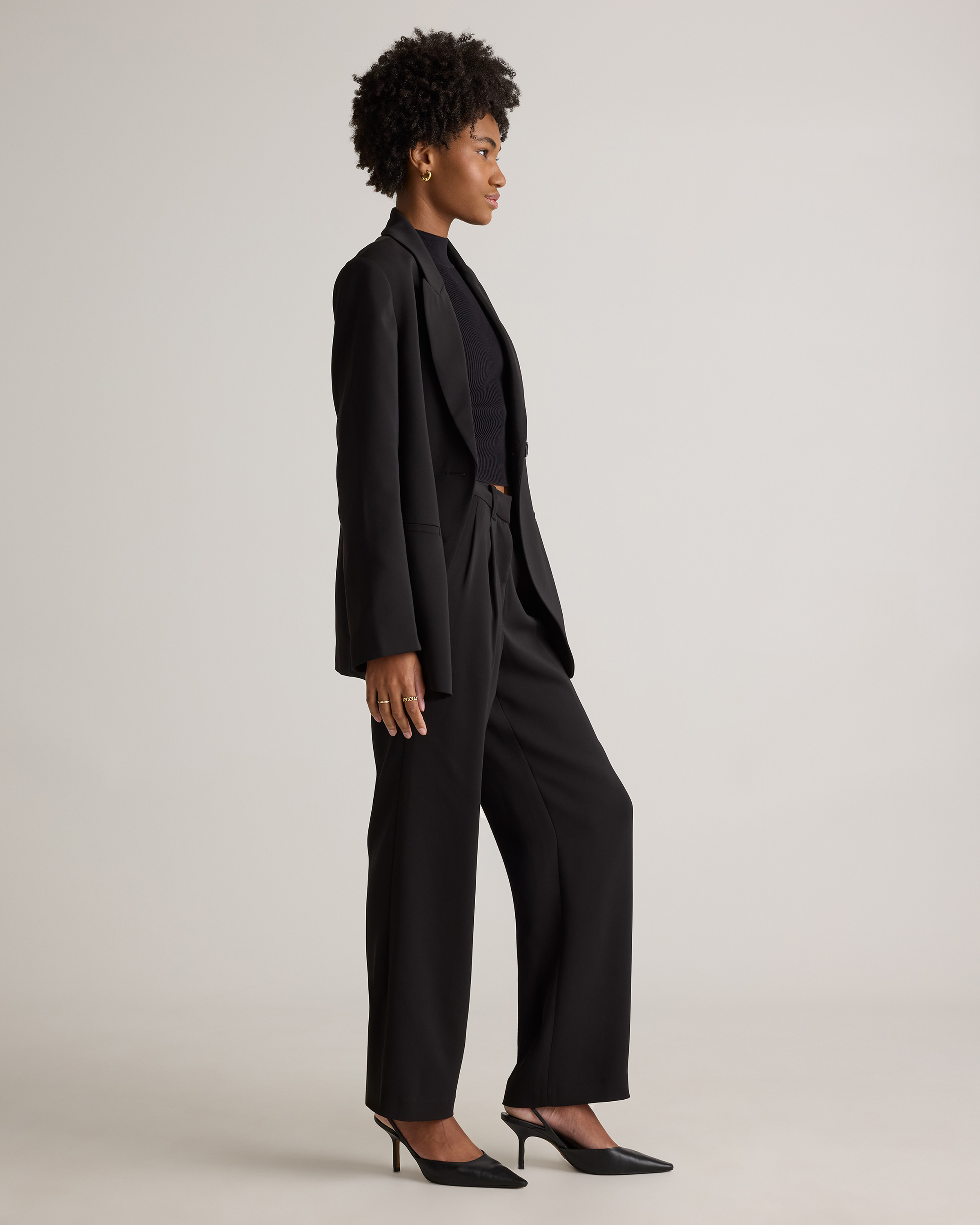 Stretch Crepe Relaxed Double-Breasted Blazer