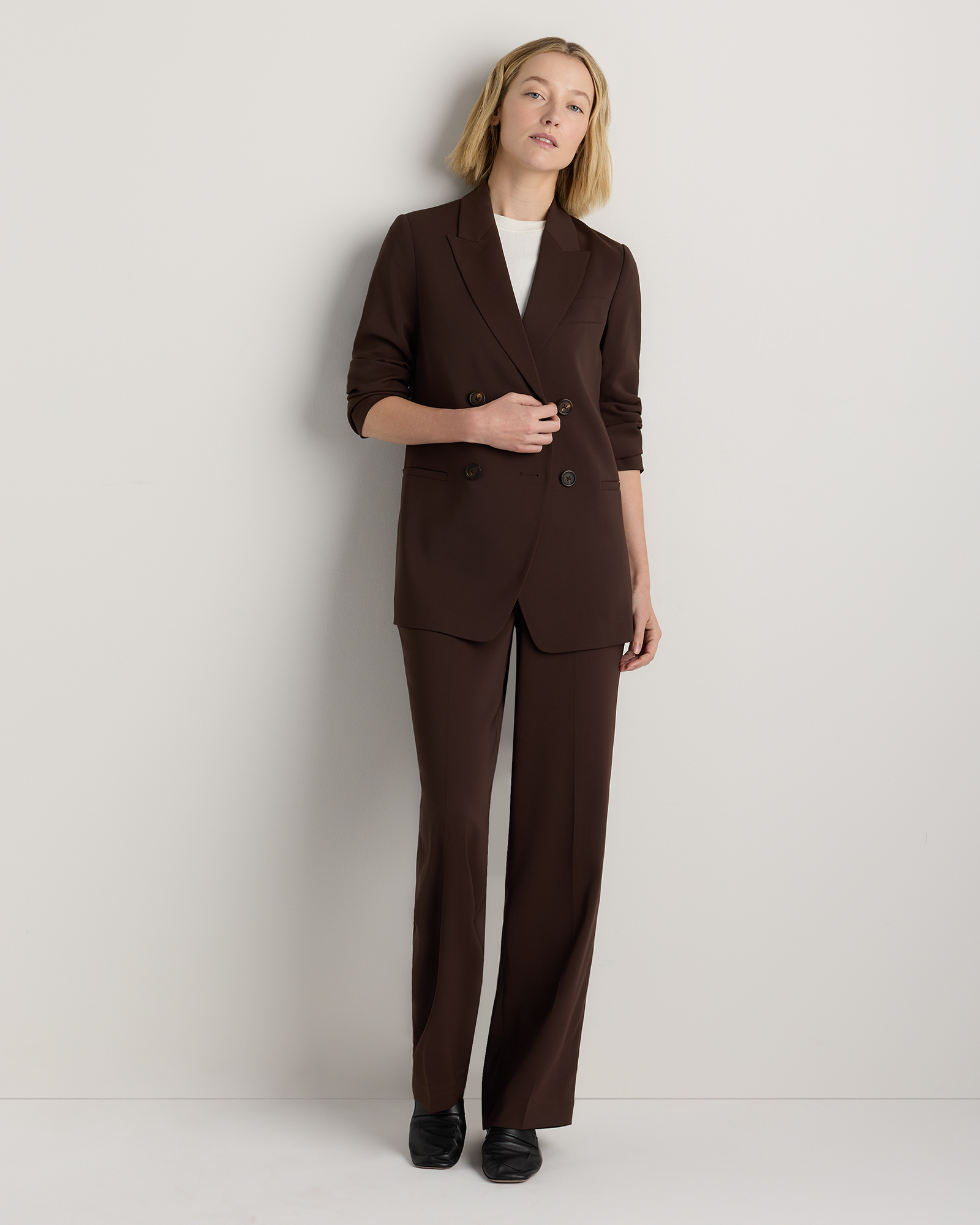 Stretch Crepe Relaxed Double-Breasted Blazer