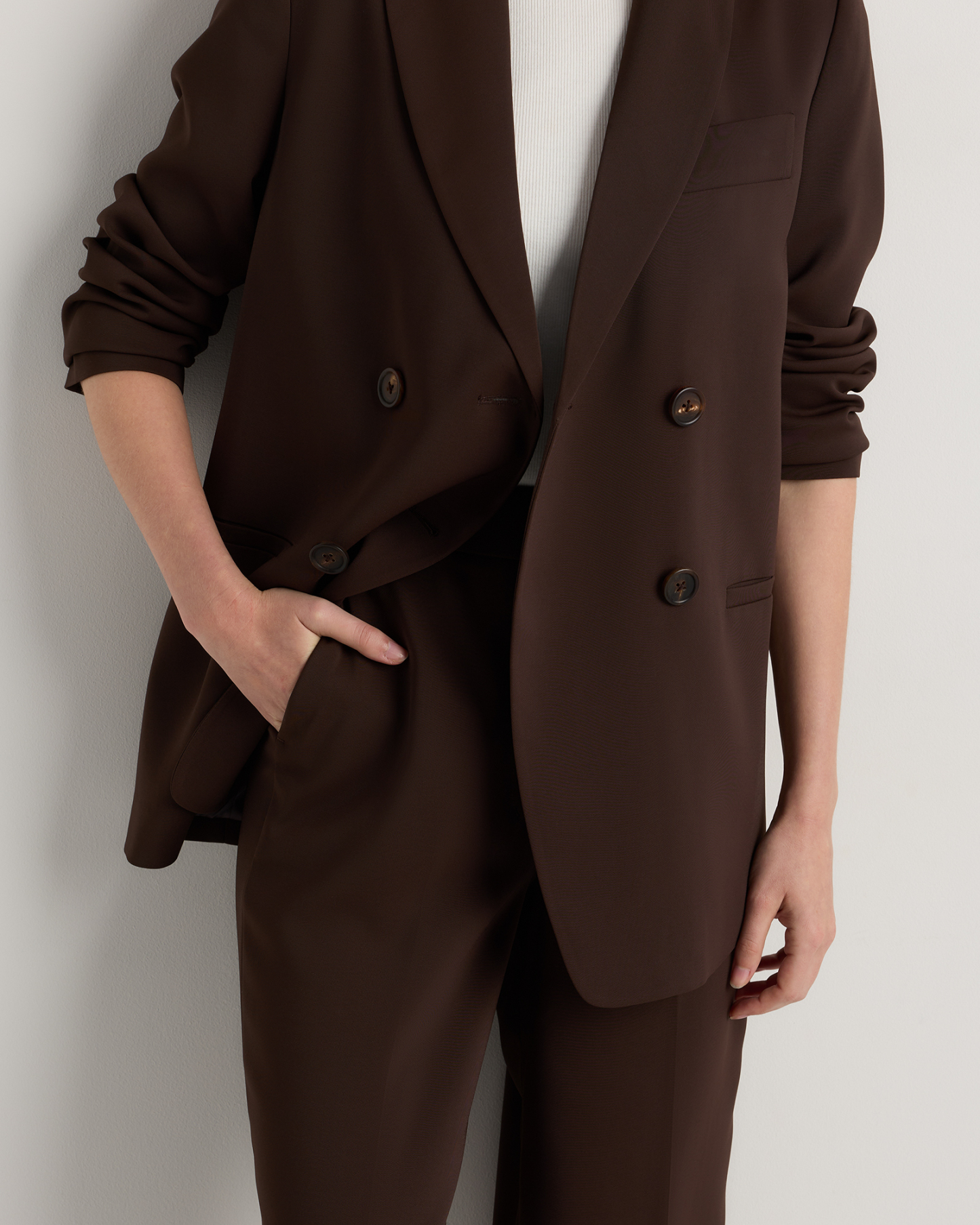 Stretch Crepe Relaxed Double-Breasted Blazer
