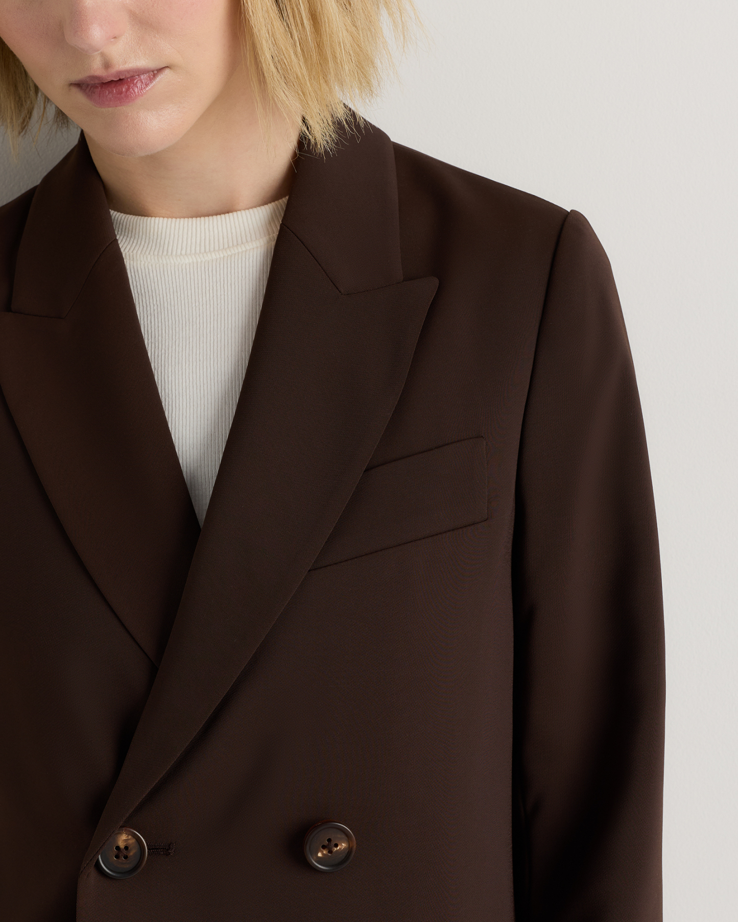 Stretch Crepe Relaxed Double-Breasted Blazer