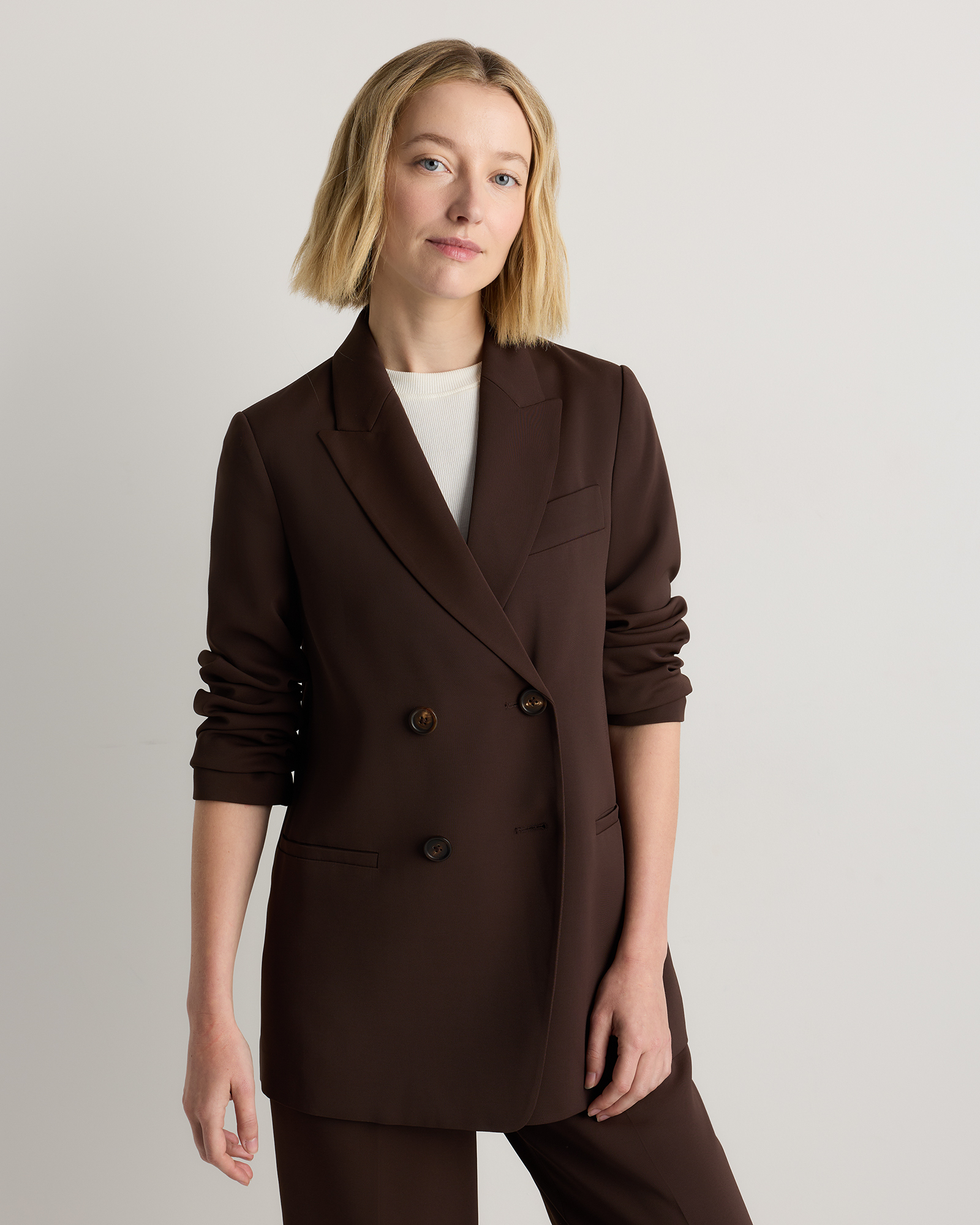 Stretch Crepe Relaxed Double-Breasted Blazer