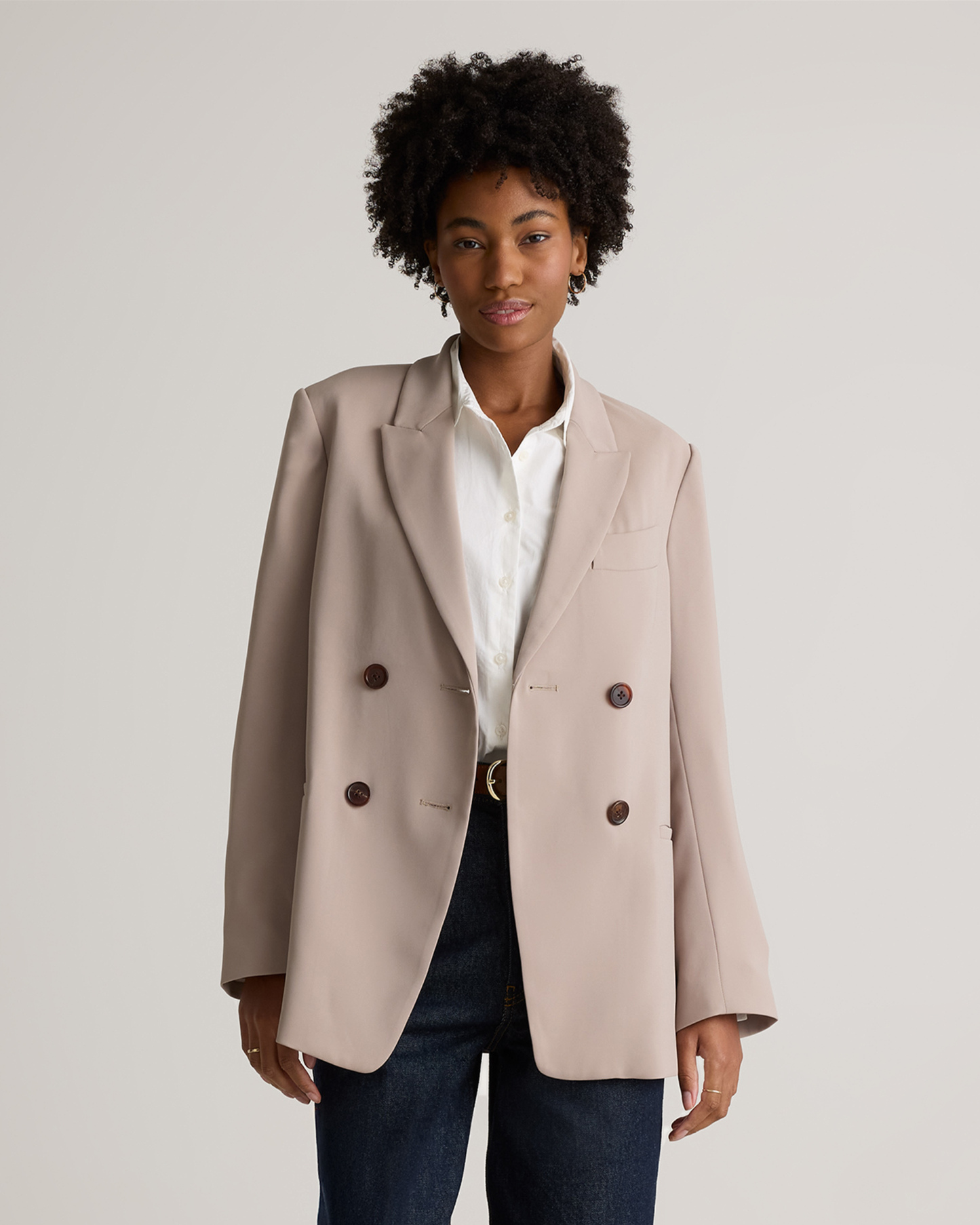 Stretch Crepe Relaxed Double-Breasted Blazer