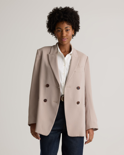 Stretch Crepe Relaxed Double-Breasted Blazer
