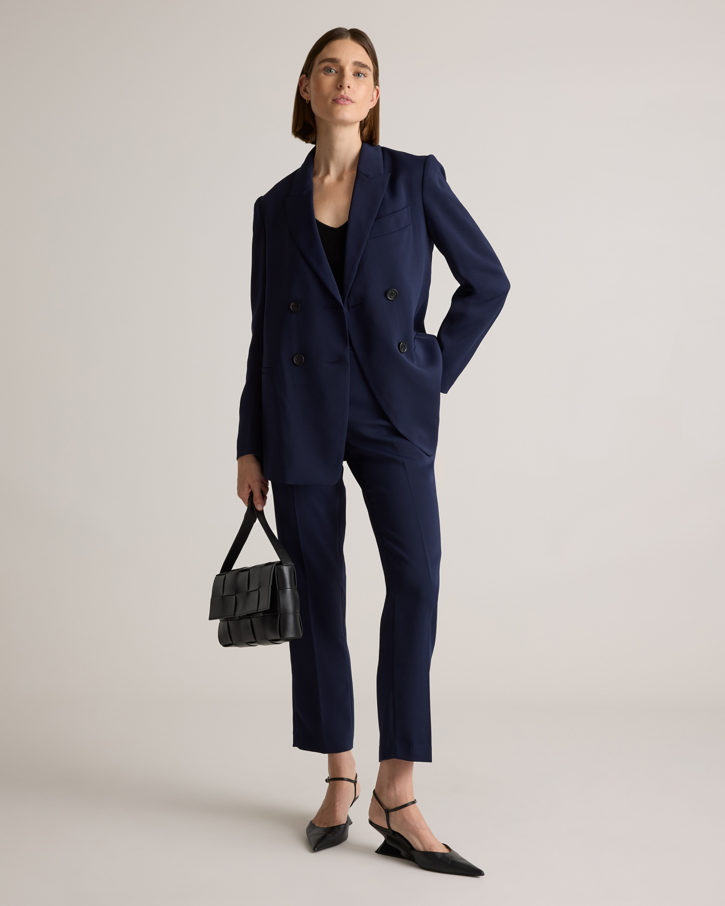 Stretch Crepe Relaxed Double-Breasted Blazer