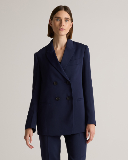 Stretch Crepe Relaxed Double-Breasted Blazer