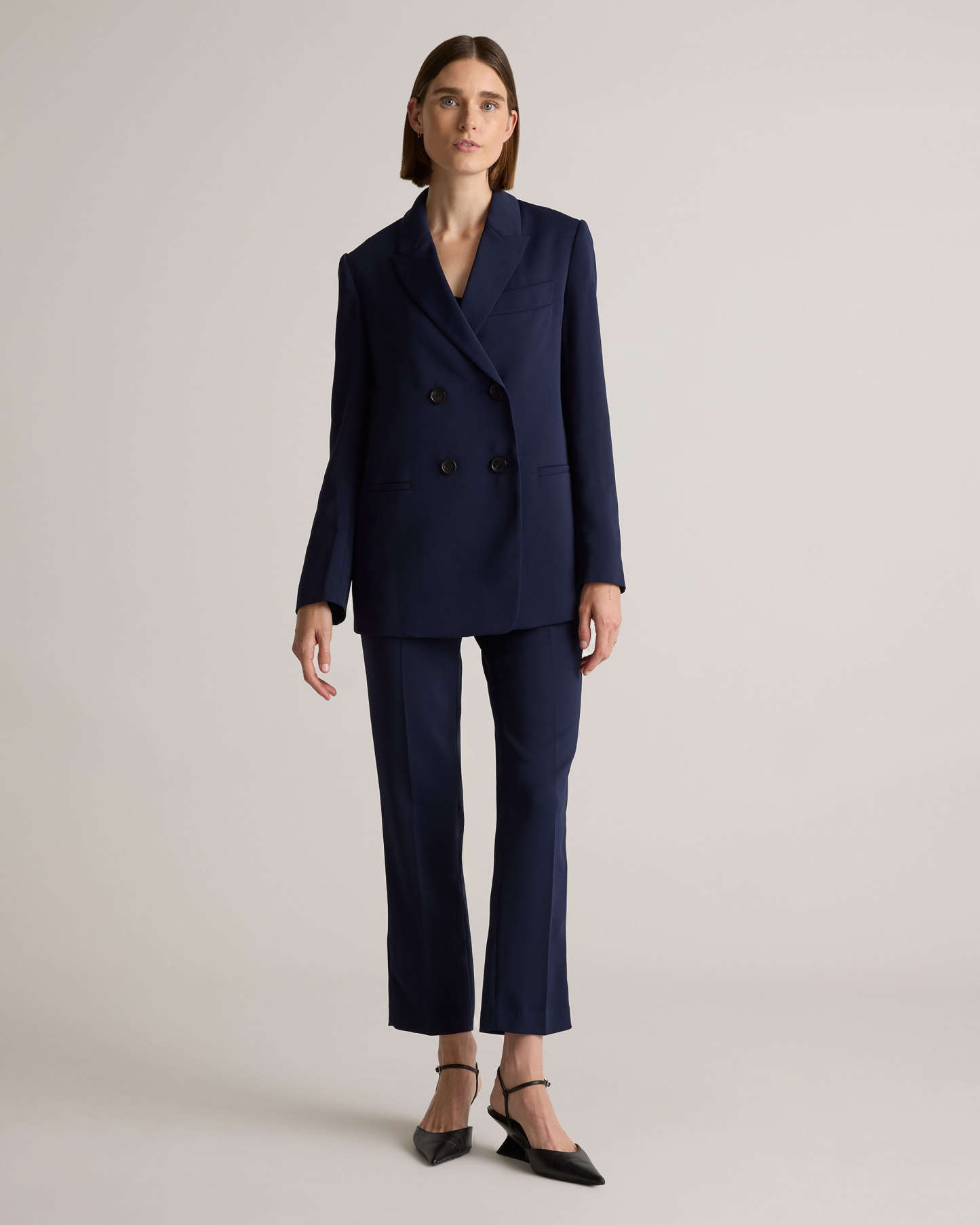 Stretch Crepe Relaxed Double-Breasted Blazer