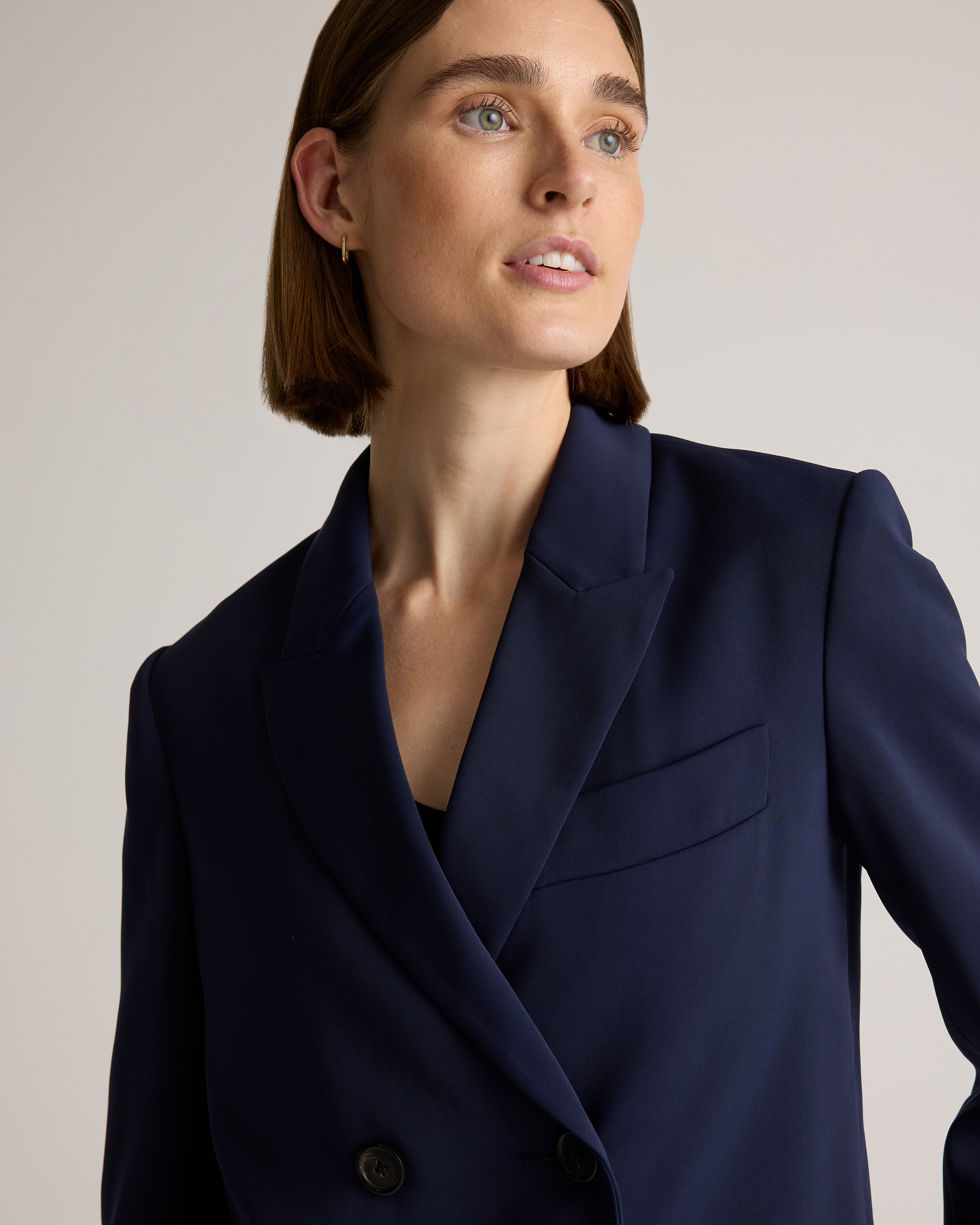Stretch Crepe Relaxed Double-Breasted Blazer