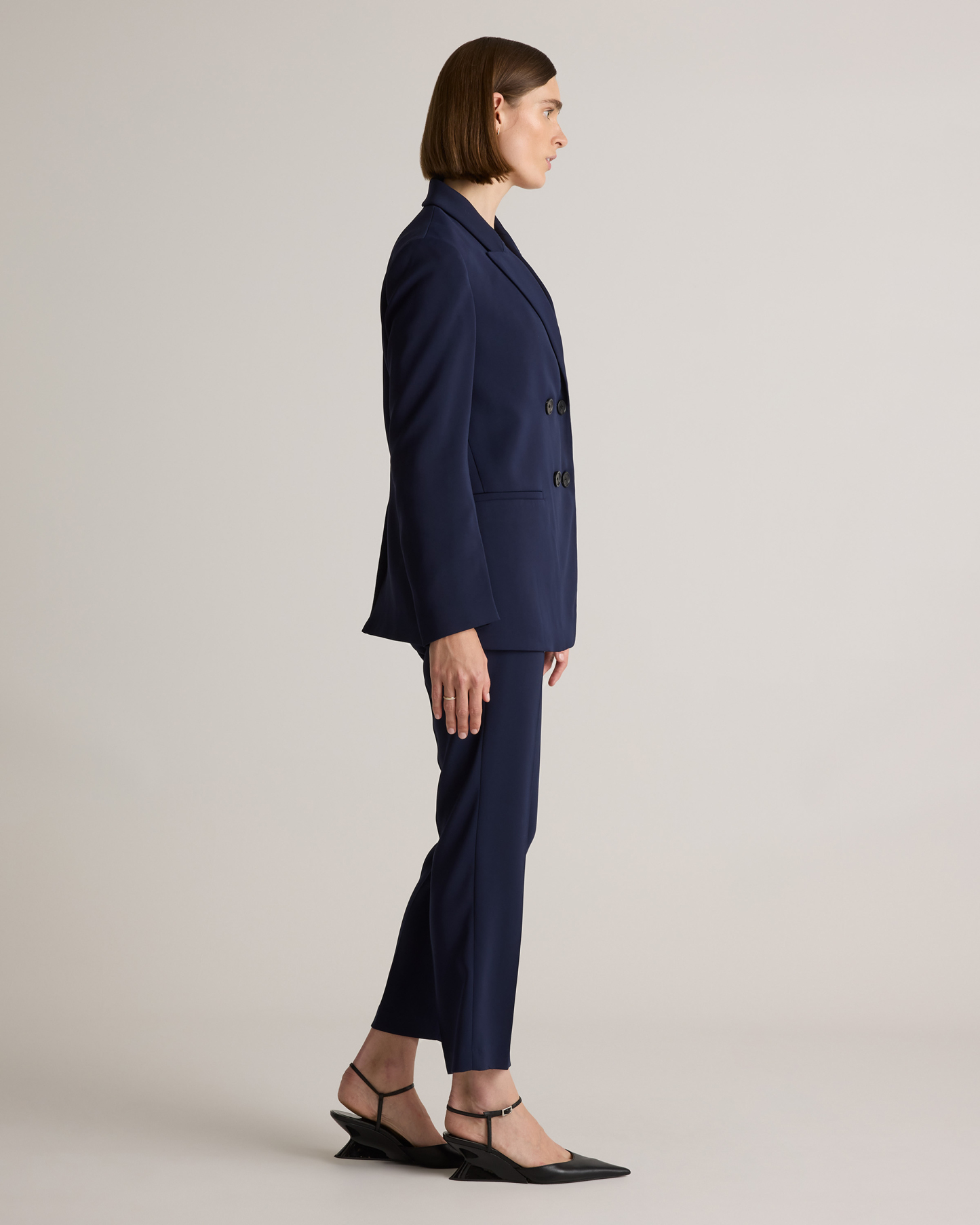 Stretch Crepe Relaxed Double-Breasted Blazer