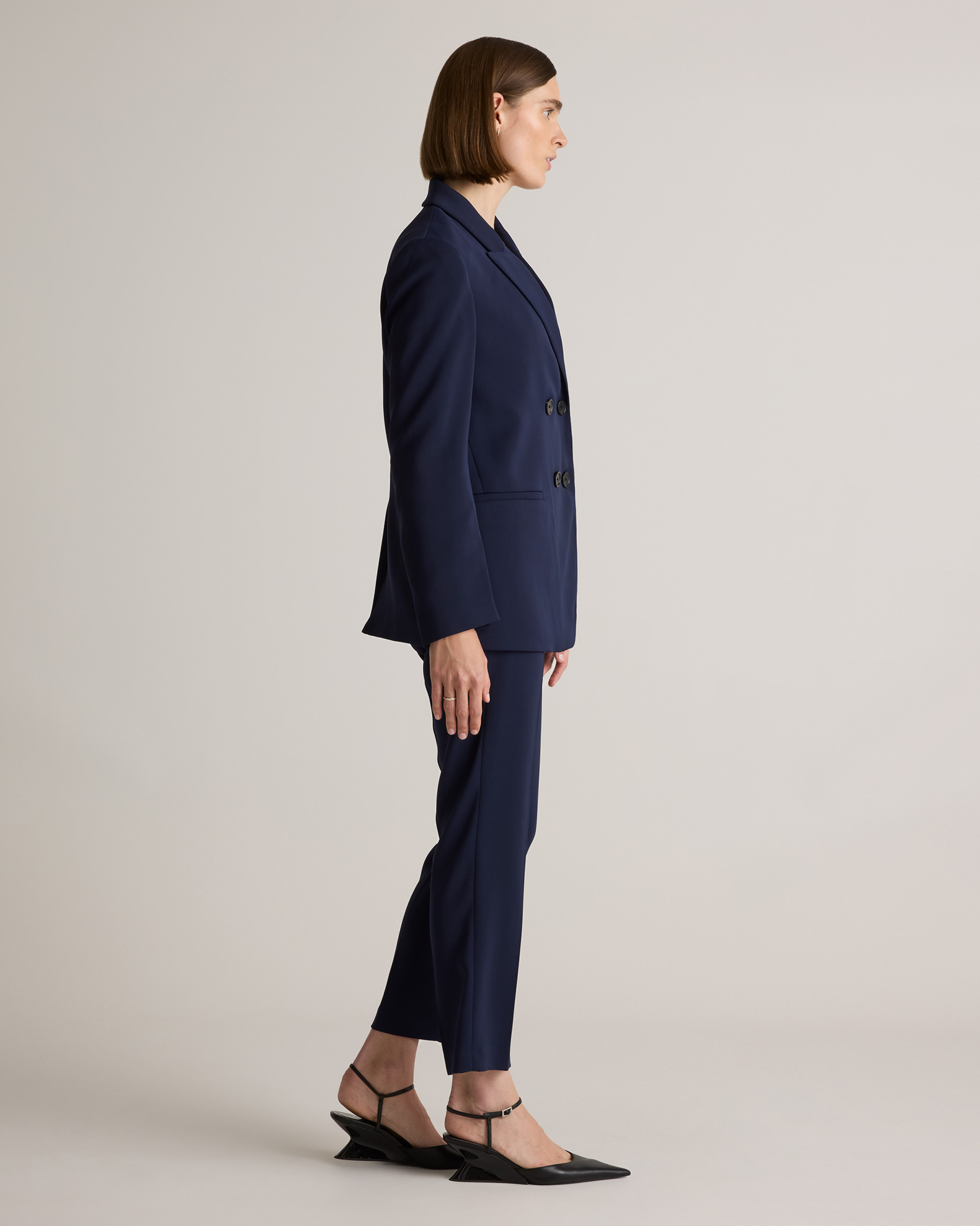 Stretch Crepe Relaxed Double-Breasted Blazer