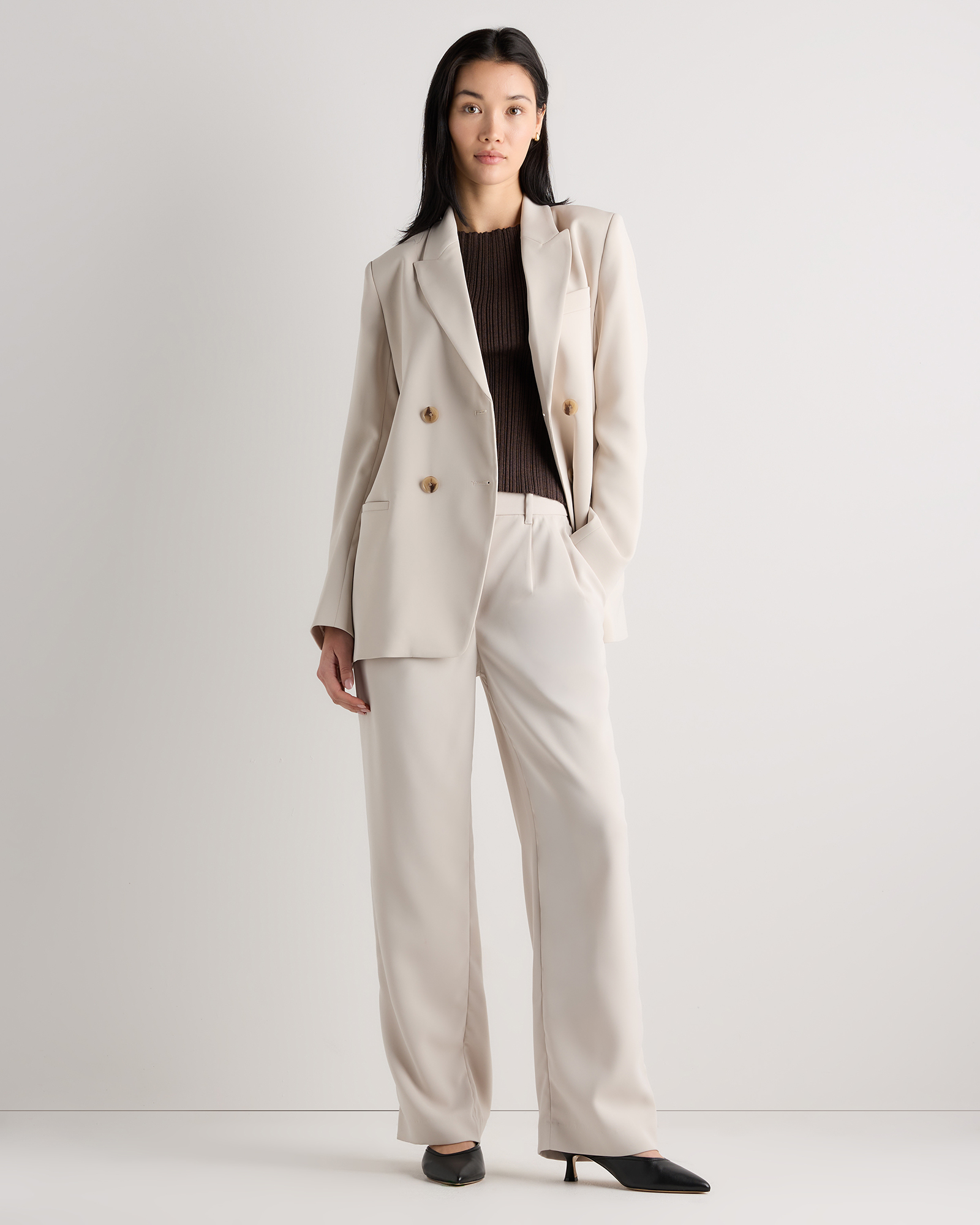 Stretch Crepe Relaxed Double-Breasted Blazer
