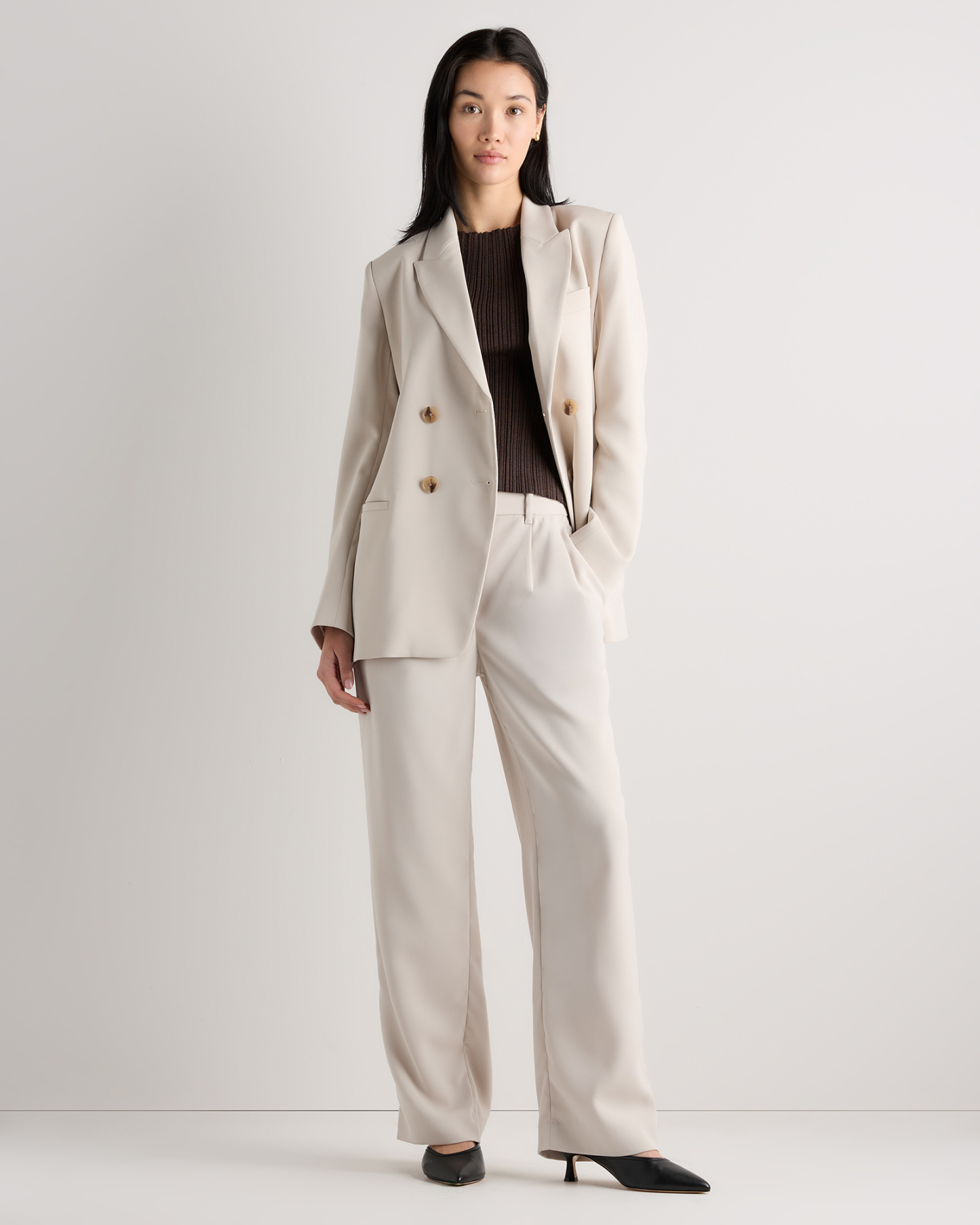 Stretch Crepe Relaxed Double-Breasted Blazer