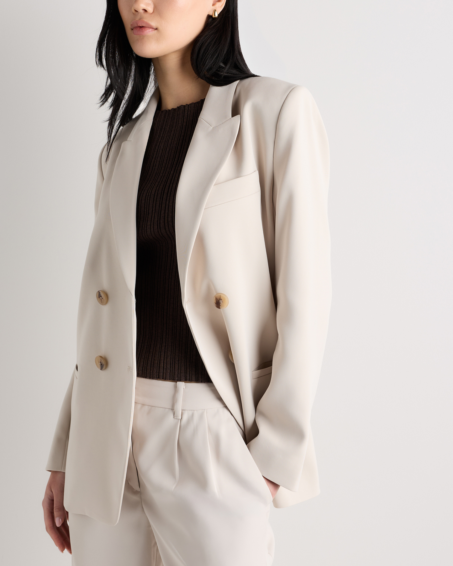 Stretch Crepe Relaxed Double-Breasted Blazer