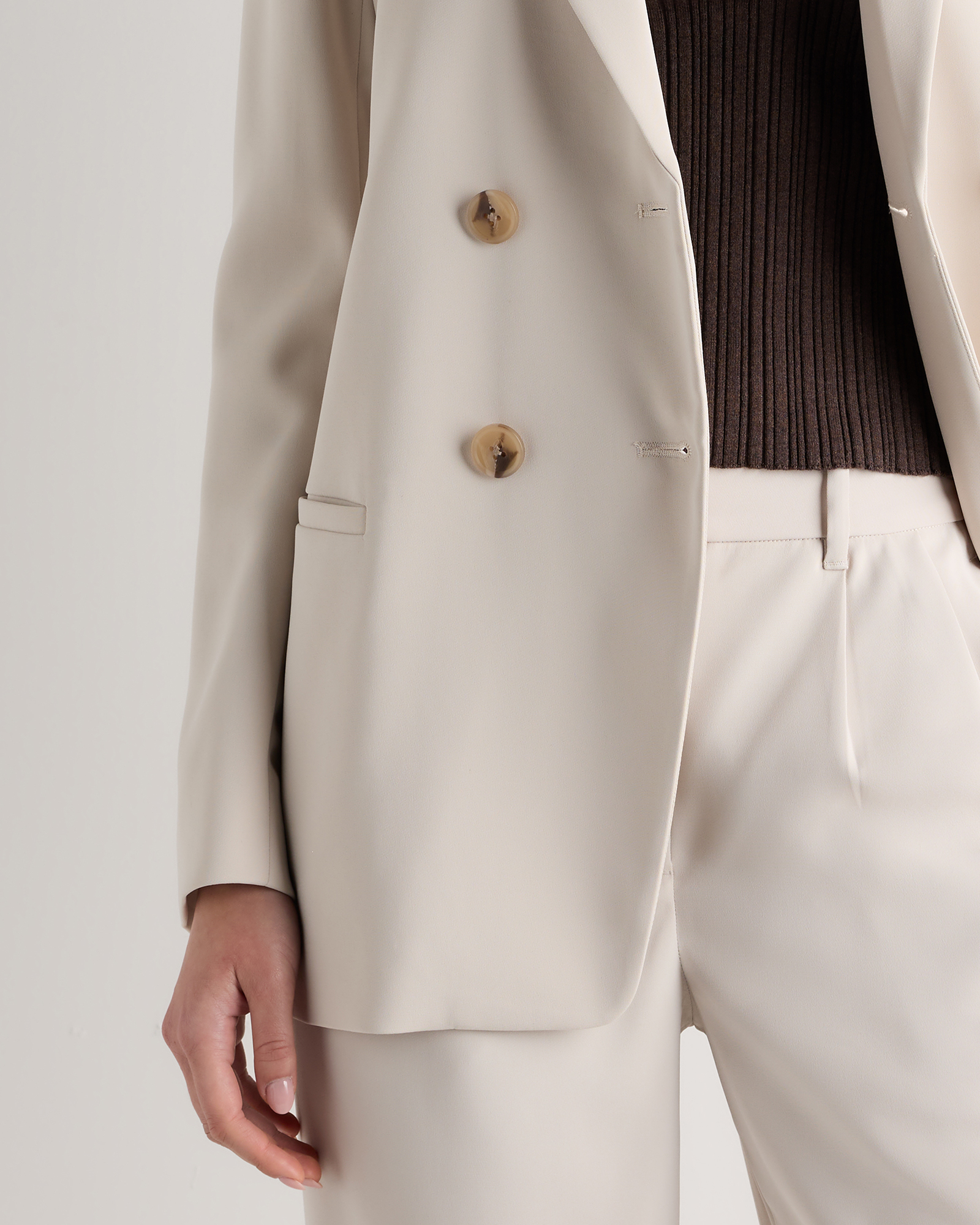 Stretch Crepe Relaxed Double-Breasted Blazer
