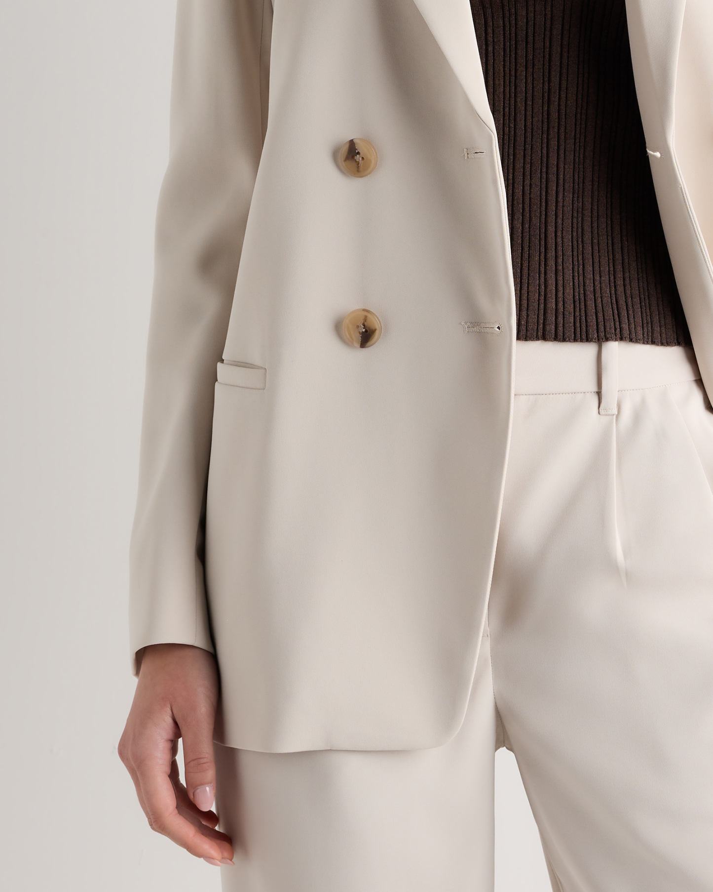 Stretch Crepe Relaxed Double-Breasted Blazer
