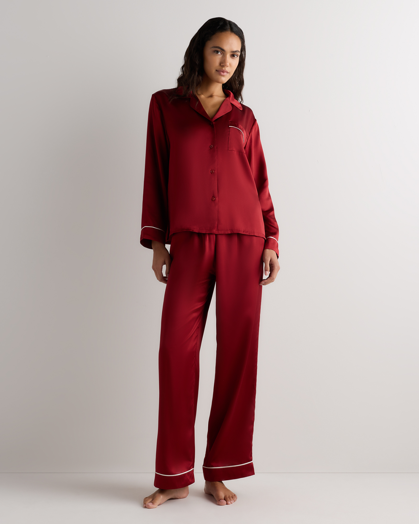 100% Washable Silk Satin Pajama Long Sleeve Top
