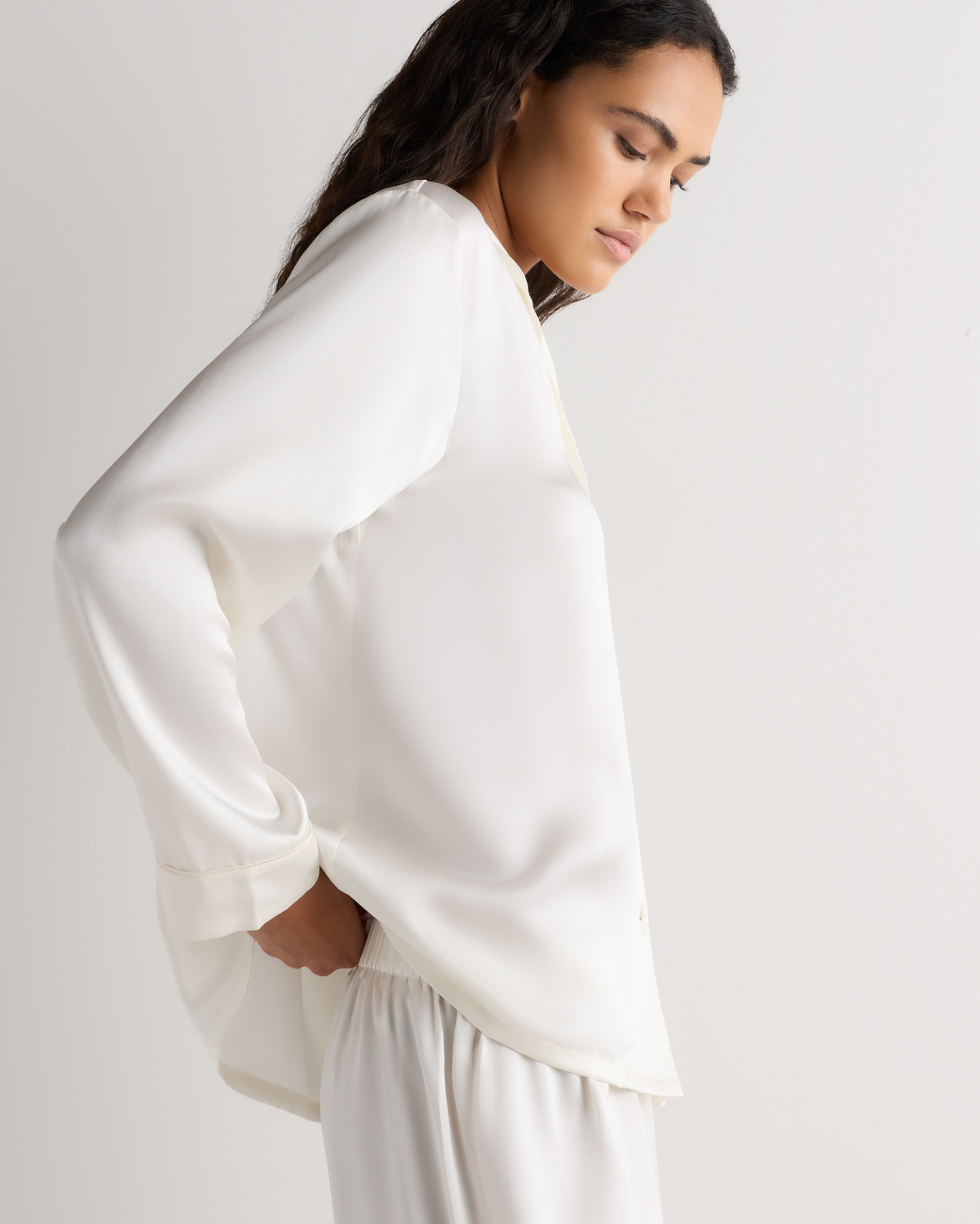 100% Washable Silk Satin Pajama Long Sleeve Top