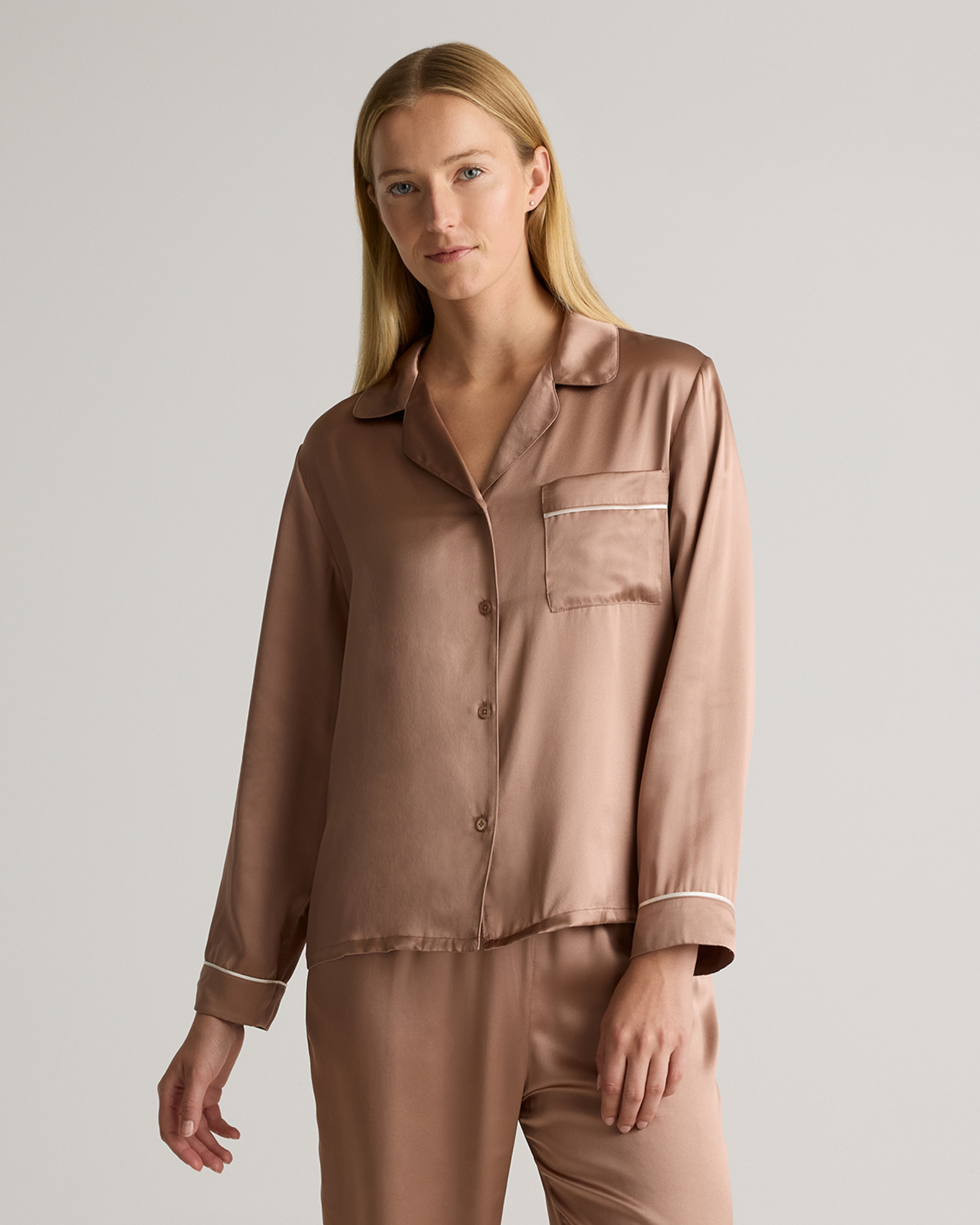 100% Washable Silk Satin Pajama Long Sleeve Top