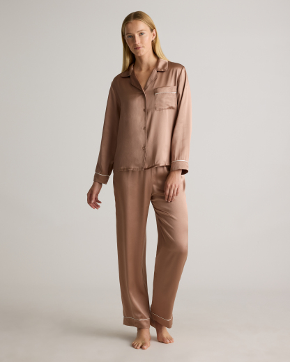 100% Washable Silk Satin Pajama Long Sleeve Top