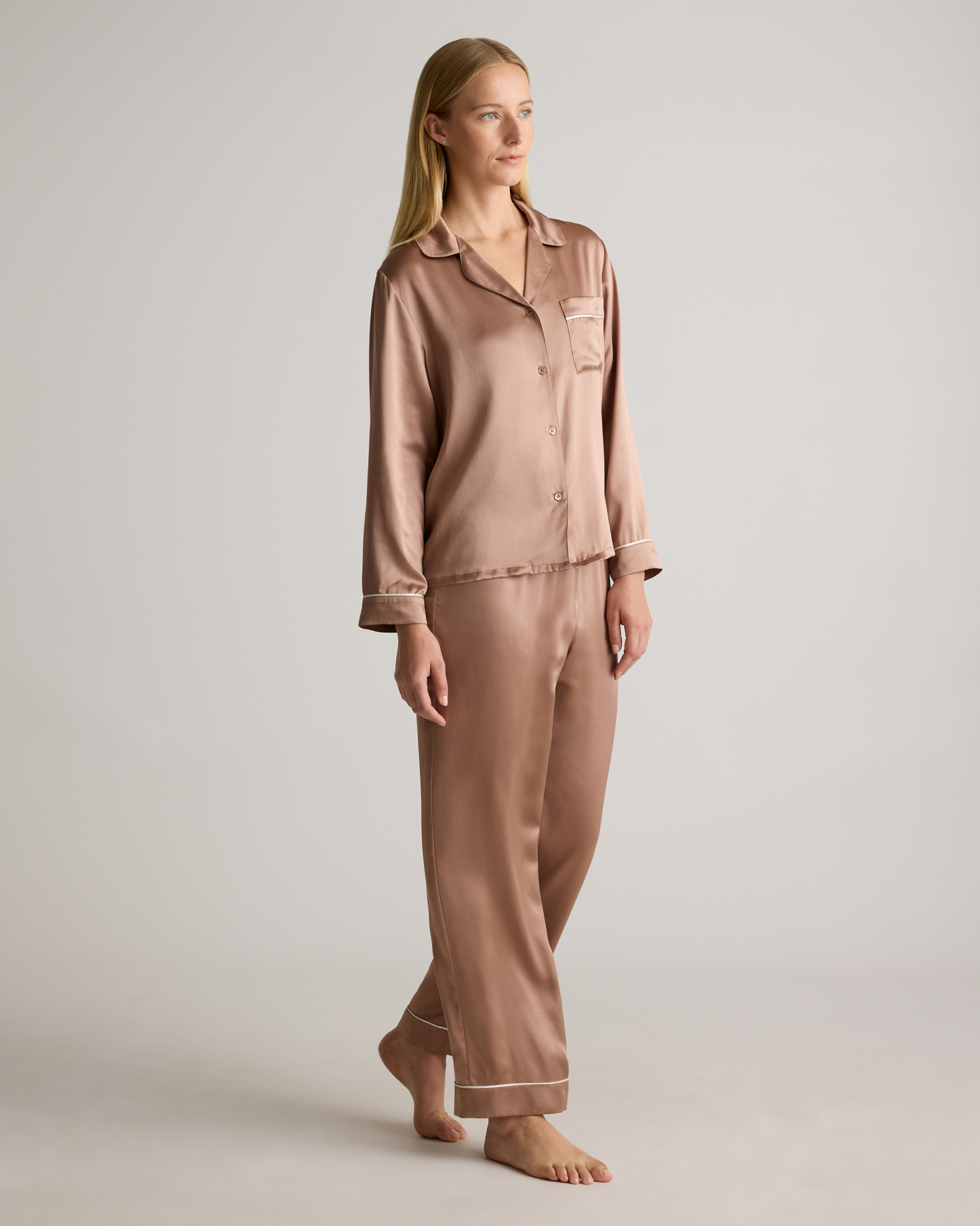 100% Washable Silk Satin Pajama Long Sleeve Top